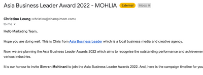 Asia Business Leader Award 2022 Nomination